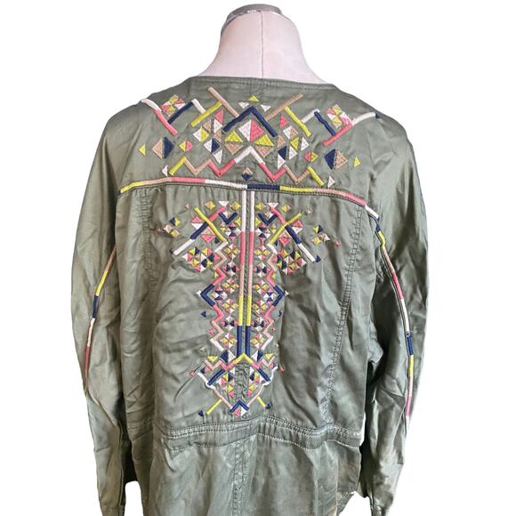 Jessica Simpson Finn Embroidered Draped Trench Jacket in Olive Green Size 1X - Picture 6 of 15